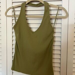 American Eagle Olive Green Ribbed Halter Top